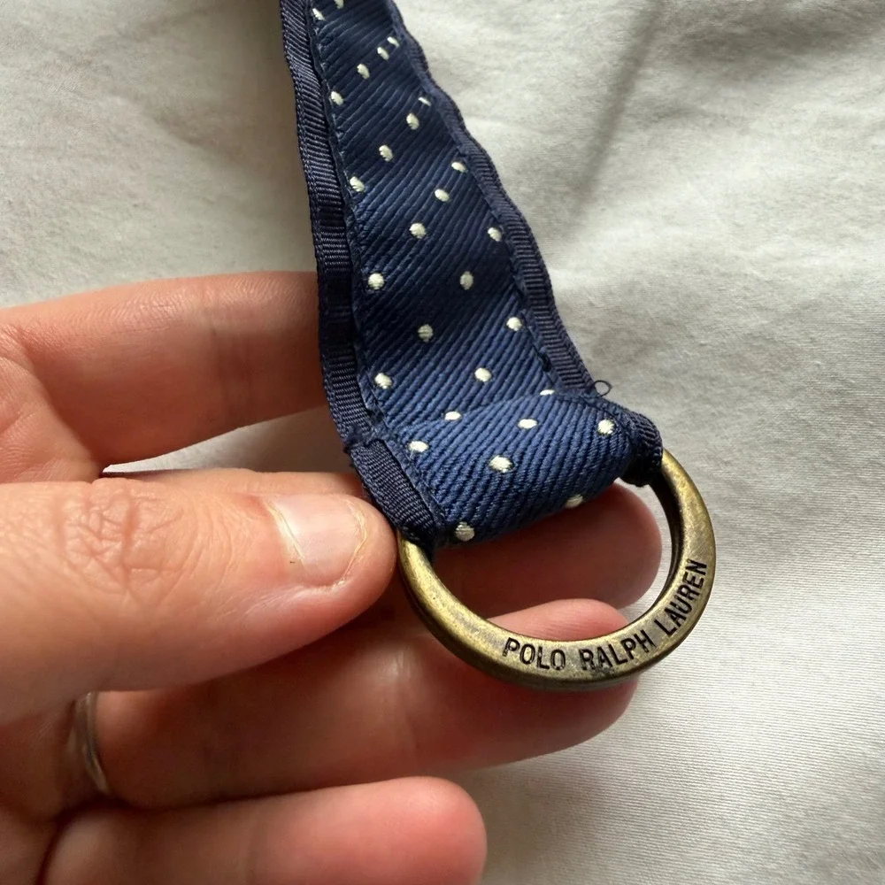 Polo Ralph Lauren Kids Navy Blue Polka Dot D-Ring Ribbon Belt Size 16 Preppy